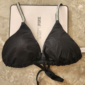 Victoria's Secret Swim Shine Strap Triangle Bikini Top Black